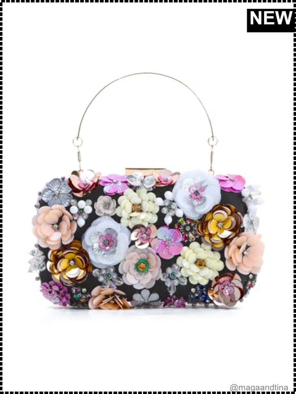 Floral Beaded Sequin Clutch Evening Handbag with Chain for Wedding Party